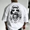 American Super Big Brother Special Pattern T-shirt - Thrilling "Staycold" Skull Monster Back Print T-shirt, Round-neck Top