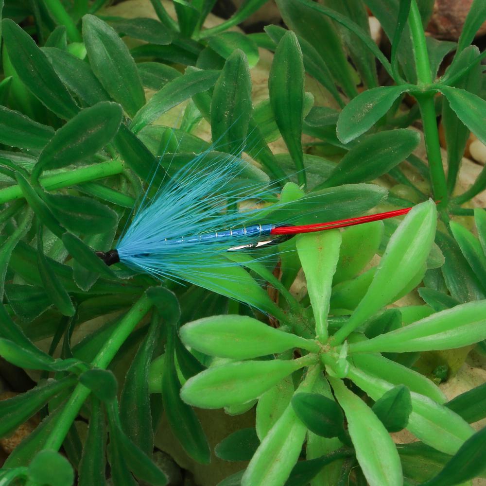 Bimoo 4# Blue Red Silver-Butcher Fly Rooster Hackle Realistic May Fly Adult Nymph for Trout Grayling Fishing Lures