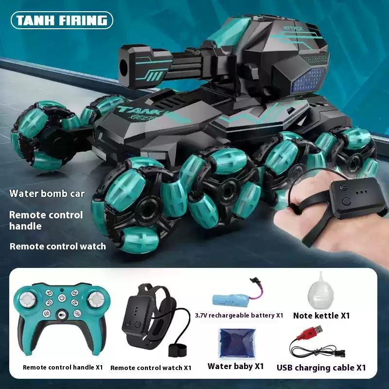 Remote controlled tank vehicle gesture sensing drift can fire water bombs, six wheel four-wheel drive off-road climbing toy