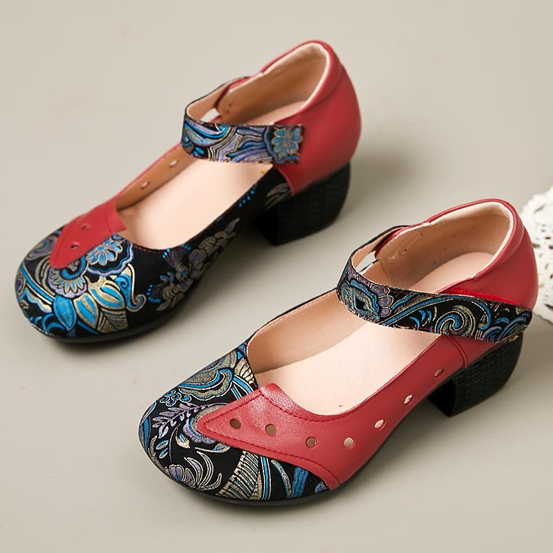 

Fashion GKTINOO 2024 Spring New Pumps Round Toe Buckle Sandals Mary Jane Thick Heels Retro Genuine Leather Women s Shoes 9