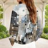 Women Plus Size Abstract Geometric Printed V Neck Half Sleeve Zip Sweatshirt