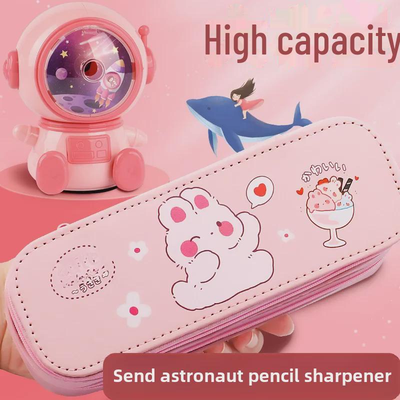 Cute Double-Layer Pencil Case for First-Grade Girls – Large Capacity Student Stationery Box