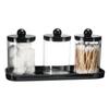 Qtip Holder Bathroom Set with Tray 3 Pack Acrylic Plastic Apothecary Jars Qtip Dispenser Canister with Lid Bathroom Organizers