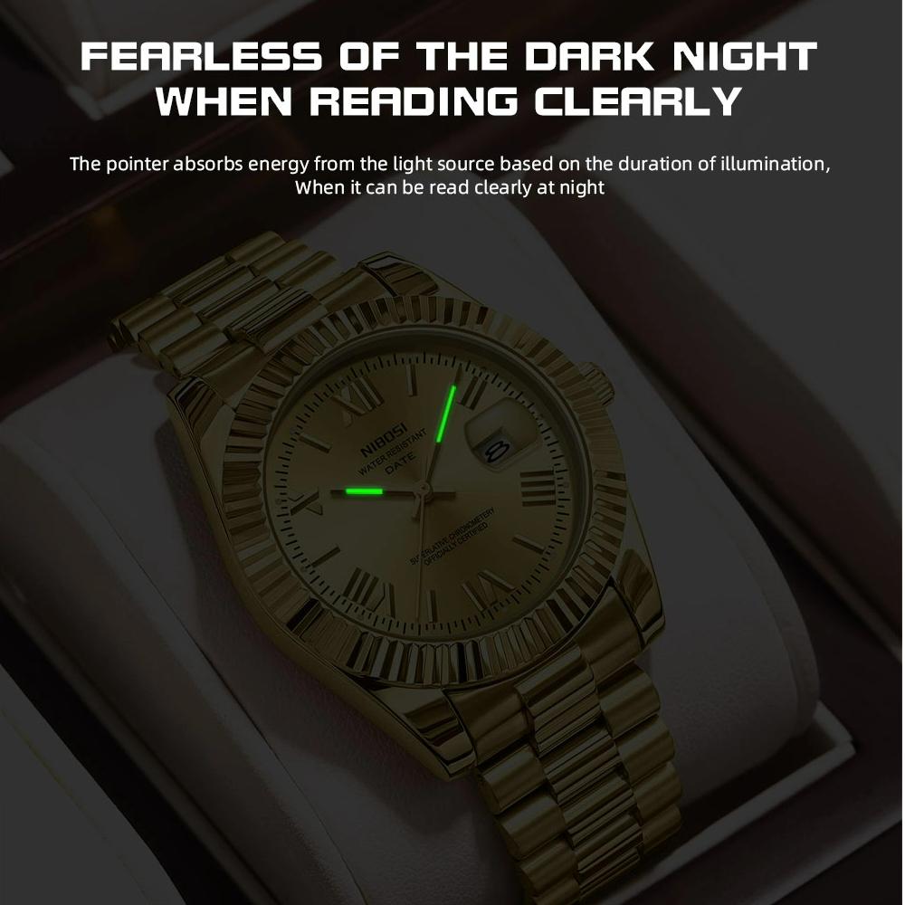 Luksuriøst Gullrødt Kvartsur for Menn Rustfritt Stål Vanntett Selvlysende Dato Uke Mote Herreklokker Reloj Hombre