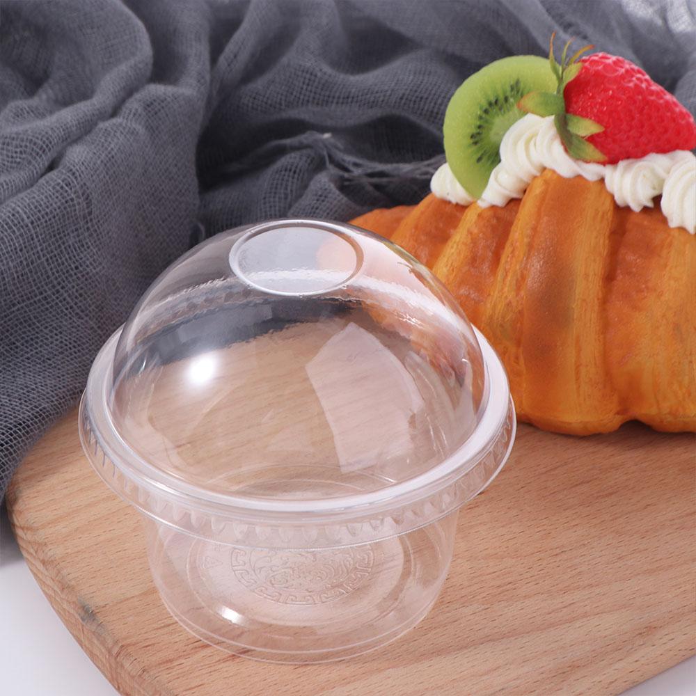 50 ks Průhledné jednorázové plastové kelímky na pití s kupolovitými víčky, nádoba na jogurt, dezertní kelímky, salát