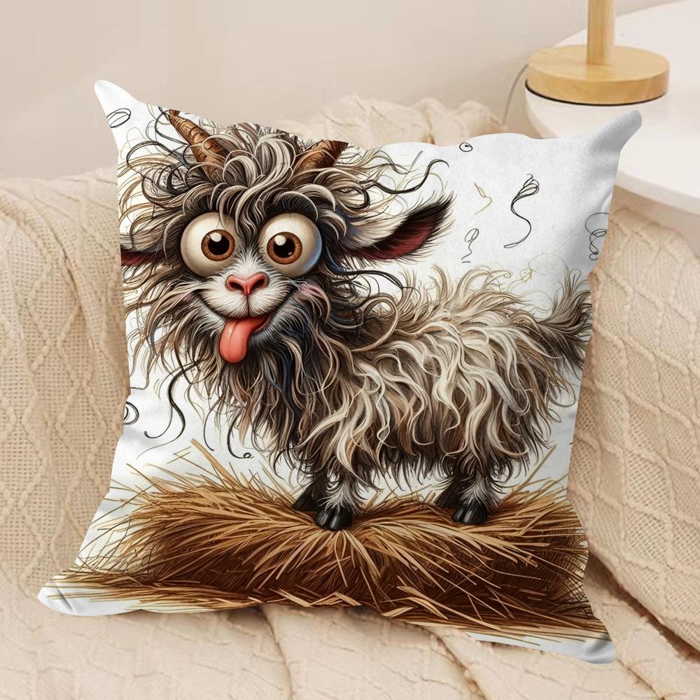 Spooky Goat Face Cushion Cover Soft Plush Fabric DoubleSided Printed Cushion Covers for All Seasons Modern HomeDecor Gift