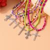 Fashion Handmade Colorful Beads Necklace for Women Girls Crystal Cross Pendant Neacklace Party Festival Jewelry Gift