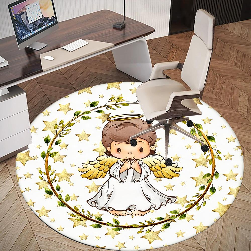 1pc Angel Star Round Chair Mat Office Area Rug - Non-Slip, Floor Mat for Office, Bedroom, and Indoor Decor P127236