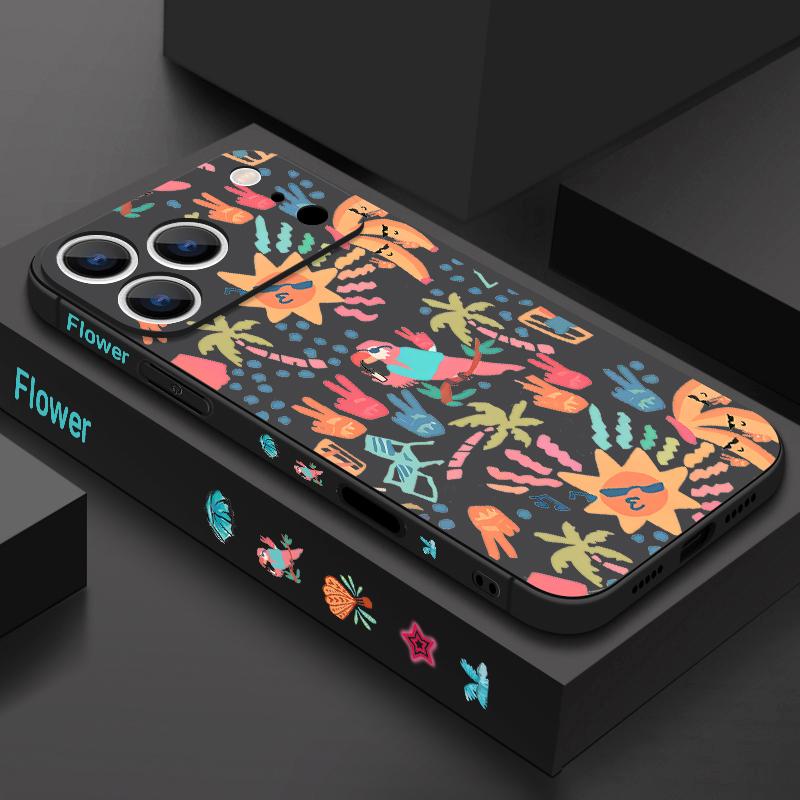 For iPhone 17 Pro Max Case Colorful Cartoon Pattern Soft Silicone Lanyard Cover For iPhone 16 Pro Max Cover iPhone 15 14 13 12 11 16E Air