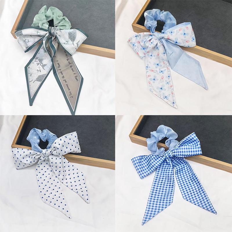 Printed Bow Hair Rope Elegant Ribbon Ponytail Hair Band For Women Sweet Rubber Band Hair Ring Fashion Headdress Hair Accessories