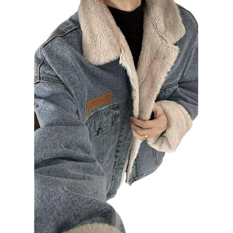 Men's Trendy Japanese-Style Thickened Lambswool Denim Jacket