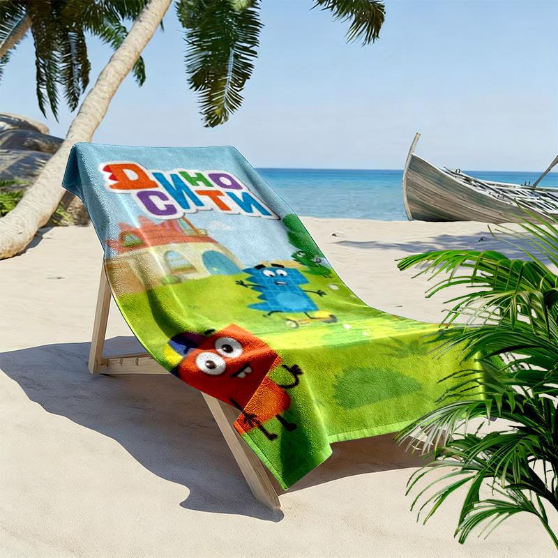 DinoCity Cartoon Print Beach Towel, Large Soft Quick Dry Towel for Beach Camping Swimming