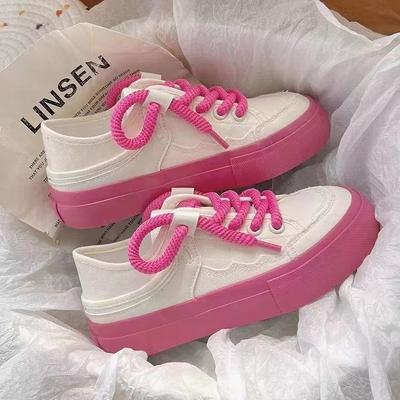 Women's Shoes New Trends Colorful Lace-up Canvas Sneakers For Women Casual Breathable Slip-on Comfy White Shoes Flats