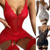Bow Decor Deep V-neck Backless Pajamas Thong Set Crochet Lace See-through Ladies Sleepwear Briefs Set Ladies Clothing