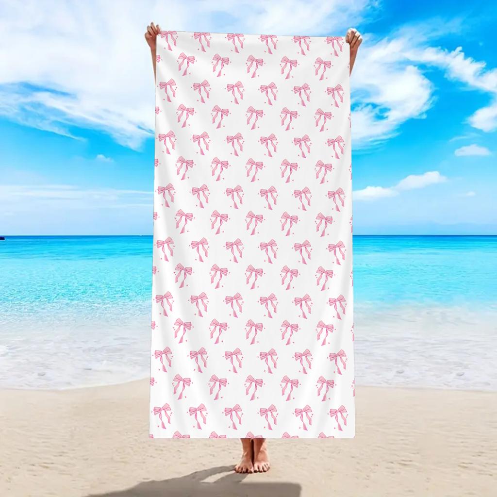 1pc Cute Love Bow Pattern Ultra-fine Fiber Beach Towel, Beach and Swimming Quick Drying Absorbent Beach Towel