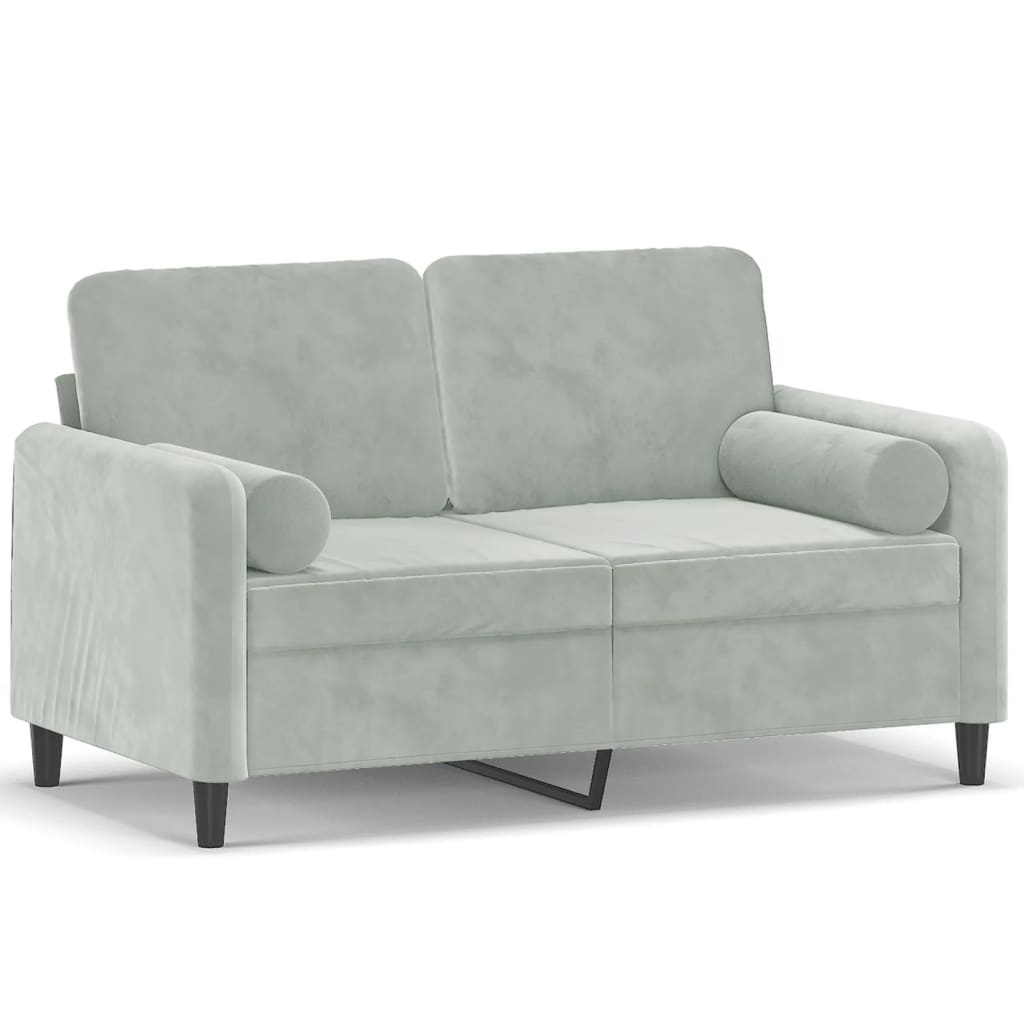 2 Seater Sofa with Decorative Cushions Light Grey 120 cm Velvet