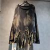 Pull Unique Patchwork Asymétrique Automne/Hiver pour Femme Pull Tricot Manches Longues Tie-Dye Rétro Vieilli