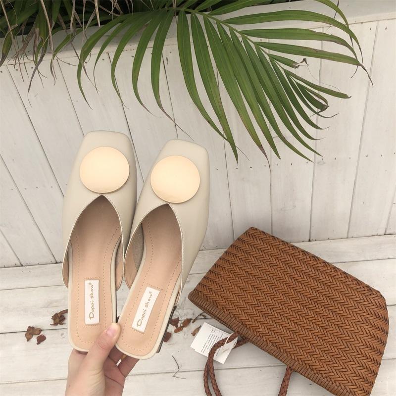 

Мода 2025 Лето Женские Мюли Шлепанцы Элегантная Кожа Женские Низкий Каблук Уличные Шлепанцы Слайды Летние Сандалии Chaussures Femm 39 бежевый