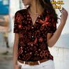 2025 Summer New Fashion Women's Plant Printed Short Sleeve V-neck Casual Button-down Shirt Top