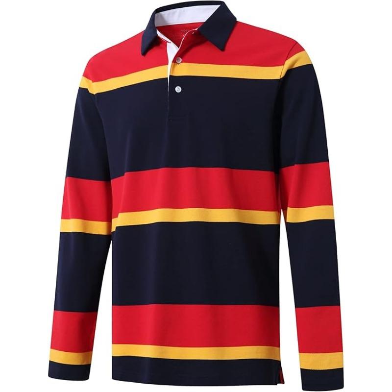 Herren Poloshirt Langarm Gestreift Trocken und Lässig mit Kragen Perlenstoff Golf Poloshirt für Herren