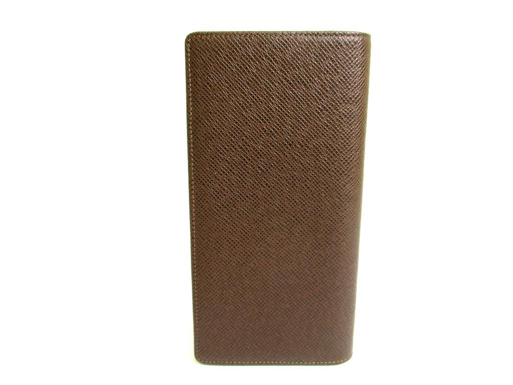 Authentic LOUIS VUITTON Dark Brown Taiga Leather Long Wallet Portefeuille Brazza #9498  Refurbished