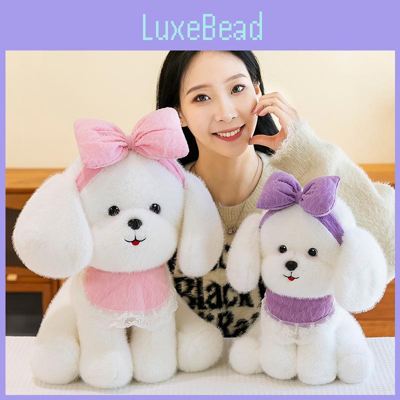 Bowknot Dog Teddy Plush Toy Stuffed Animal Doll Bedroom Decoration Kids Gift