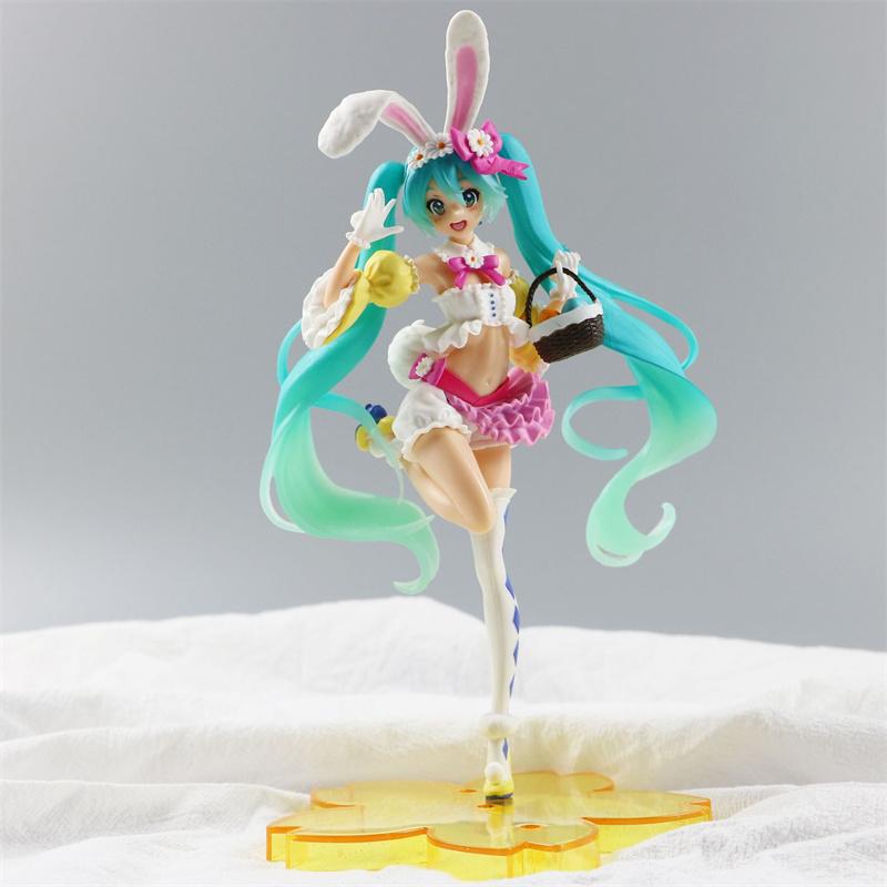 22CM Anime Hatsune Miku adorable girls Cute And Charming pvc Model Doll Figurals Rabbit ears Collect ornaments Xmas Playthings gifts
