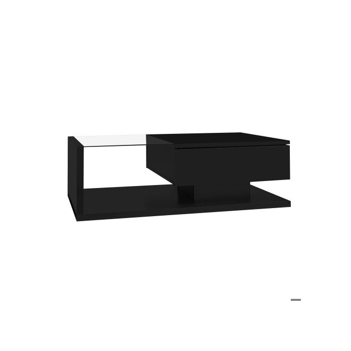 Table Basse - MUVOE - Noir Brillant - Verre Trempé - LED 16 Couleurs - Design Contemporain