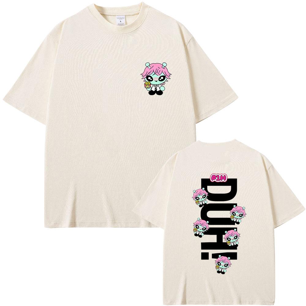 Korean Kpop P1Harmony 2025 DUH Cartoon Style Print Tshirt Cat Funny Meme T Shirt Men Women Hip Hop Fashion Oversized Tshirts