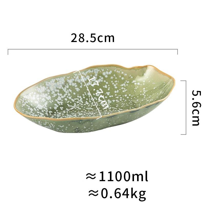 Elegant western style red blue green plate irregular ceramic creative oval salad tray deep dish ellipse fish japanese dish set