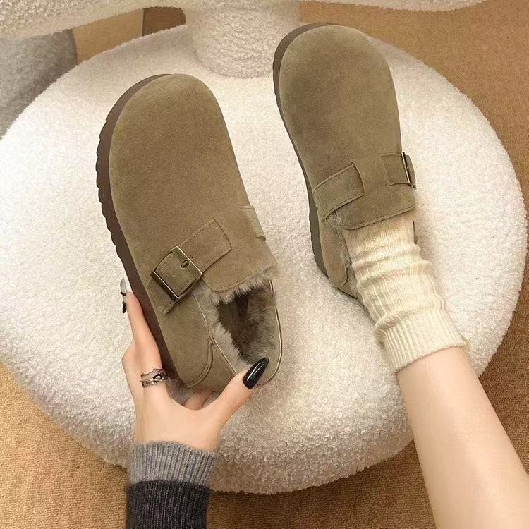 Fleece all-inclusive retro Birkenstocks winter new cotton shoes small thickened warm snow boots 35【foot length 22.5cm】 хаки