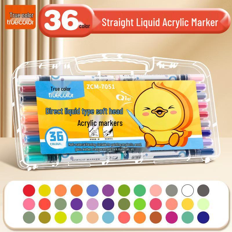 True Color Soft Tip Liquid Acrylic Marker: Stackable, Washable, Non-Bleeding - Ideal for Kids' Art, Newspapers, and Drawings.
