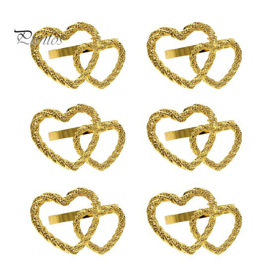 

6 шт. пряжек для салфеток, двойные кольца для салфеток в форме сердца для выпускных вечеринок, скрученная текстура, многоразовые золотые декоративные держатели для салфеток золотистый