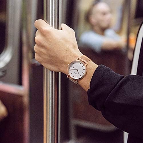 BUREI Men's Watch, Simple, Waterproof, Analog, Business, Milanese Style, Mesh Strap, Stylish, Popular, Date Display, Rose Gold, Brand Name, Imported