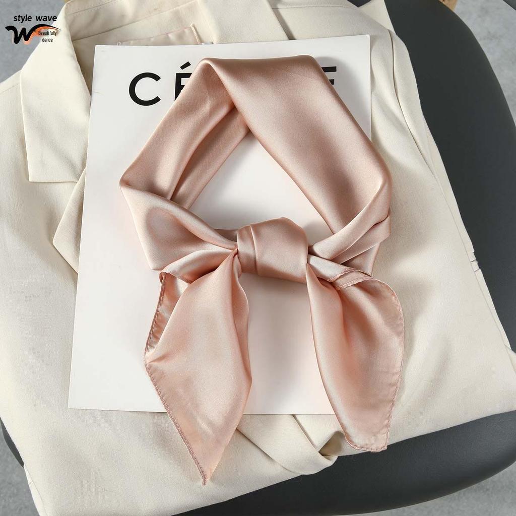 Monochromatic 70s-Style Faux Silk Scarf: Solid Color, Versatile, Sun Protection Headscarf for Women