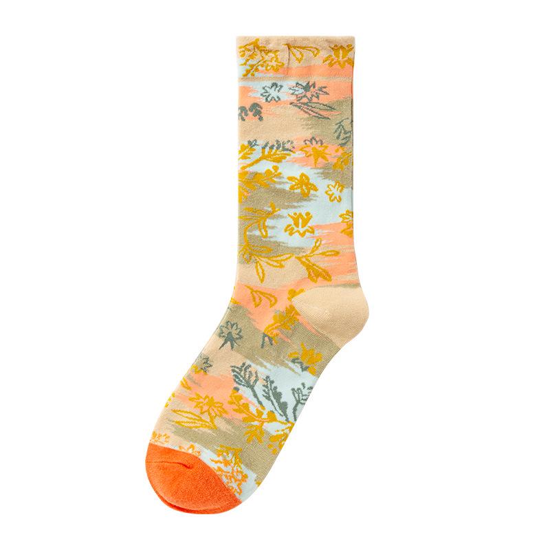 French Retro Abstract Oil Painting Mid-Calf Socks - Trendy Autumn/Winter High-Top Creative Combed Cotton for Women