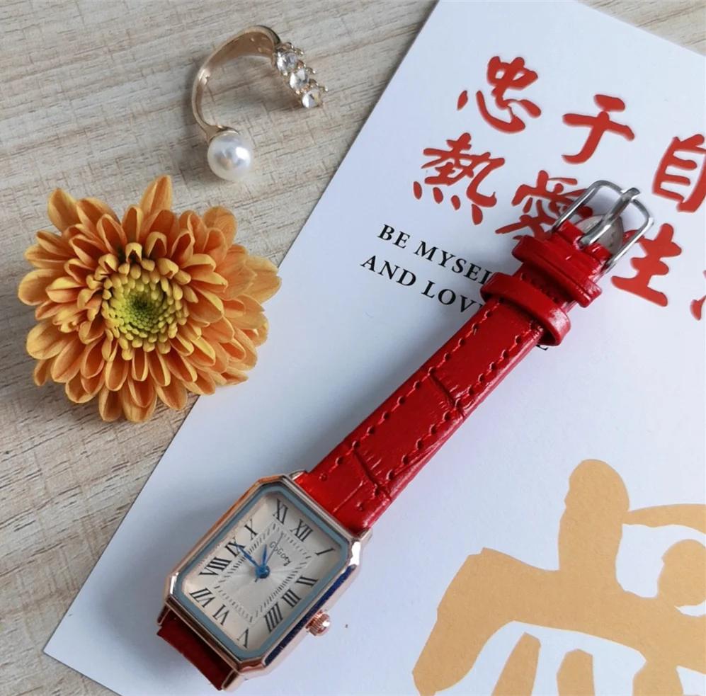 

Повседневные ретро кварцевые часы с римским циферблатом, женские прямоугольные наручные часы с кожаным ремешком, часы модные для женщин, Reloj De Mujer