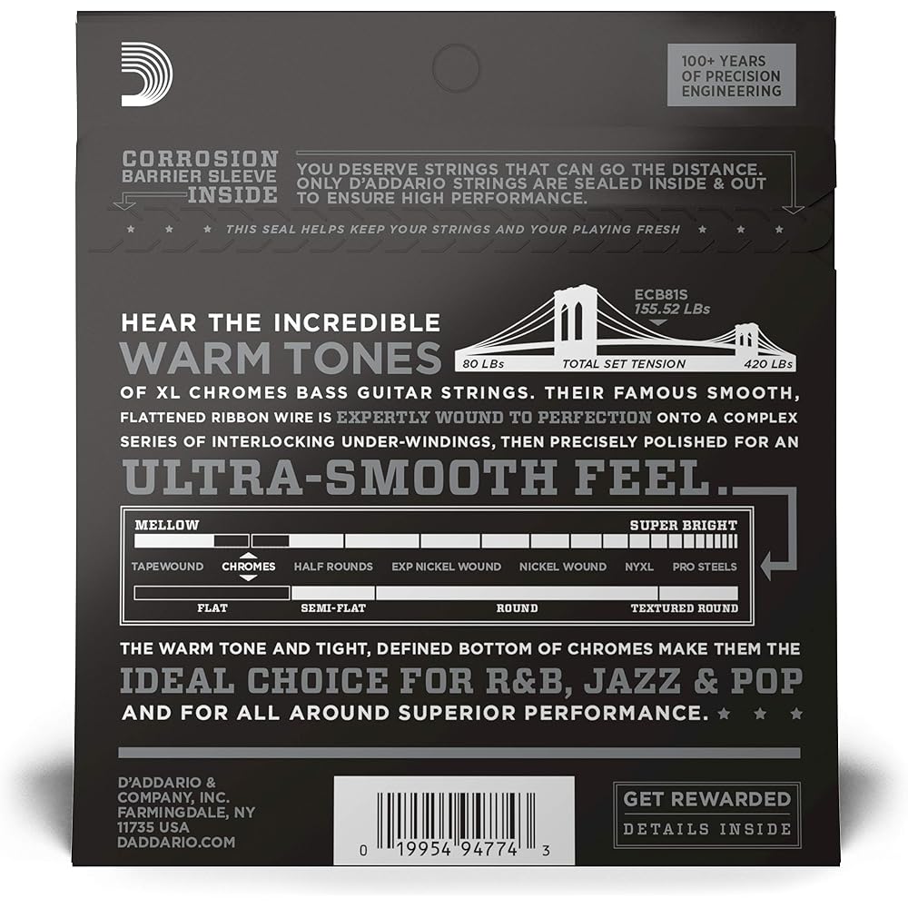 D'Addario Daddario Bass String Flatwound Short Scale .045-.100 ECB81S [Domestic Genuine]