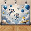 2D Cute Astronaut Boys with Balloons Photo Booth Backdrop Cloth for Birthday