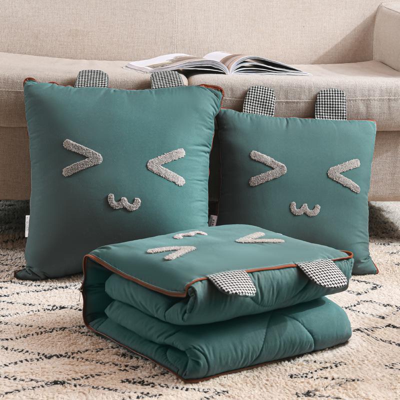 

Four Seasons Skin-Friendly Cat Pillow Blanket - 3D Embroidered Rock Grey Washed Cotton Cushion 40x40 cm, Blanket 105x145 cm