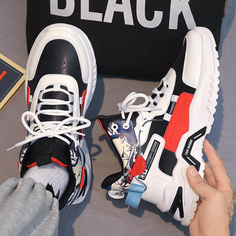 Men's Sports Sneaker Fashion Lace-up Color Matching Platform Shoes High Top Street Walking Shoes for Men Culture Casual Sneakers