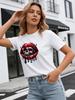 Women Gothic Red Lips Skull Graphic T Shirt Y2K Dark Aesthetic Short Sleeve Tee Harajuku Punk S