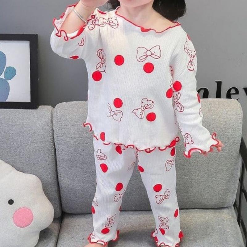Baby Girl Long Sleeved Top And Long Pants Loungewear Two Piece Set Printed Ruffled Kids Clothing Set