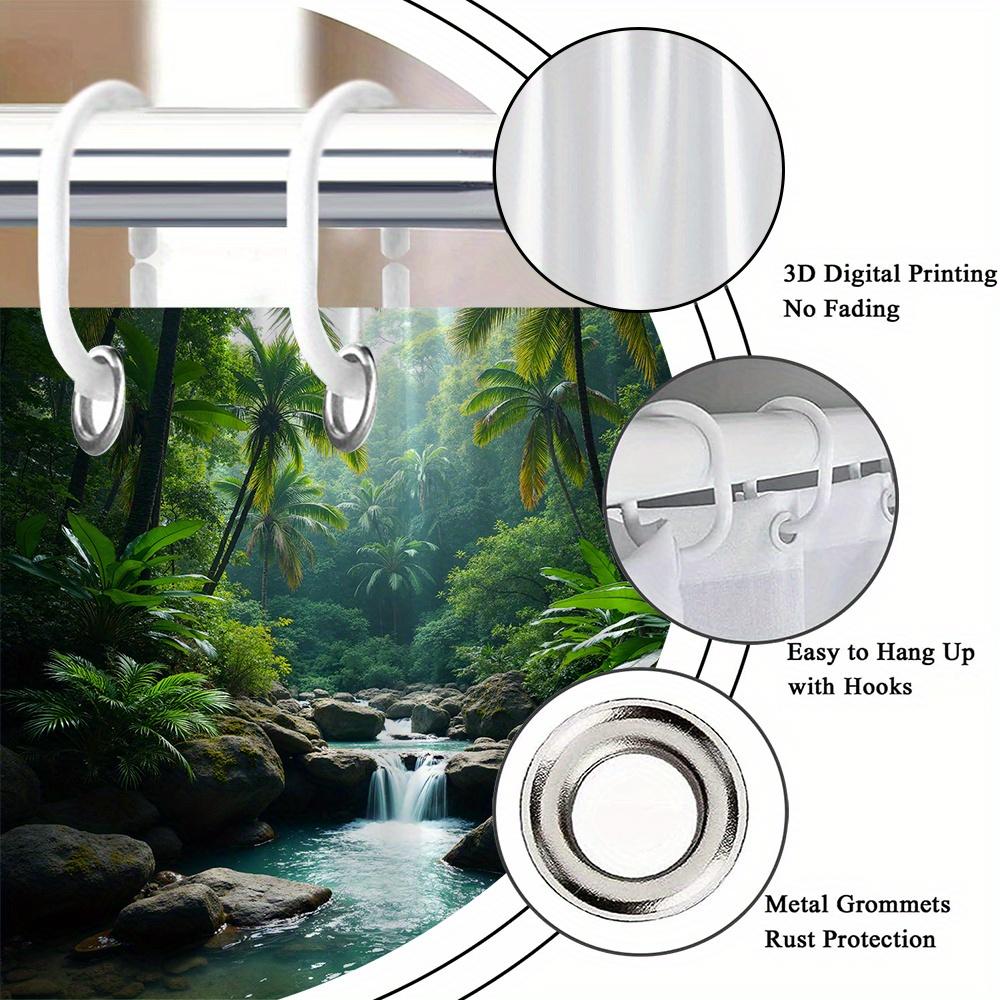 Tropical Paradise Bath Curtain - Lush Palm Trees & Crystal Waterfall, Waterproof Home Decor Adds Exotic Beauty To Your Bathroom