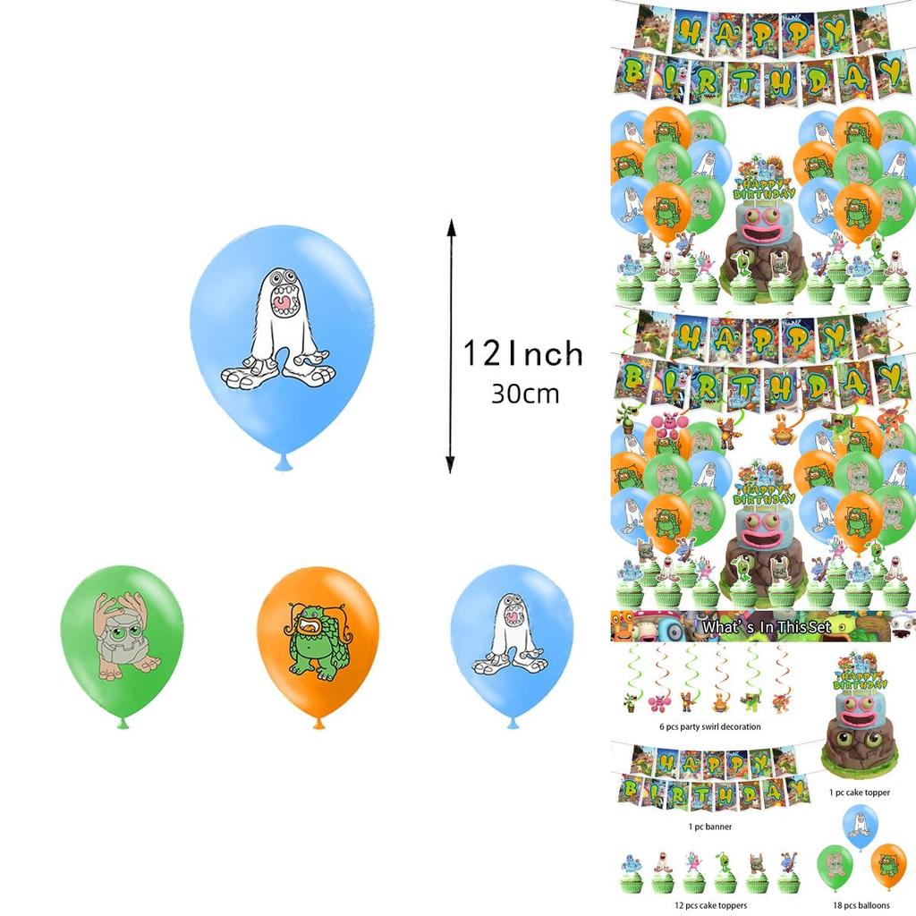 Monster Music Festival Party Banner Set With Balloons For Birthday Party Decorations