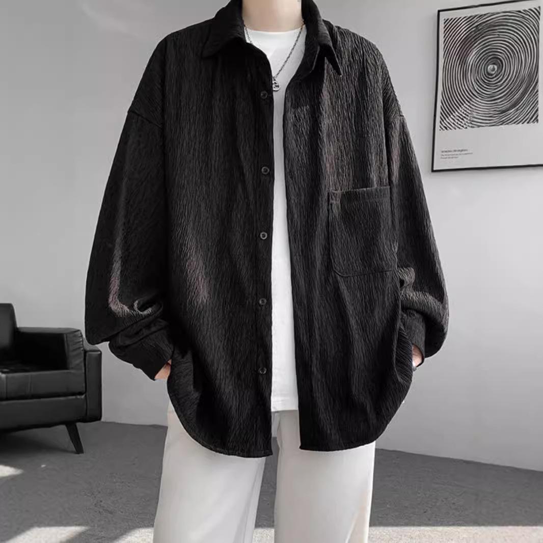 

Long sleeve loose large size solid color shirt XXL чорний