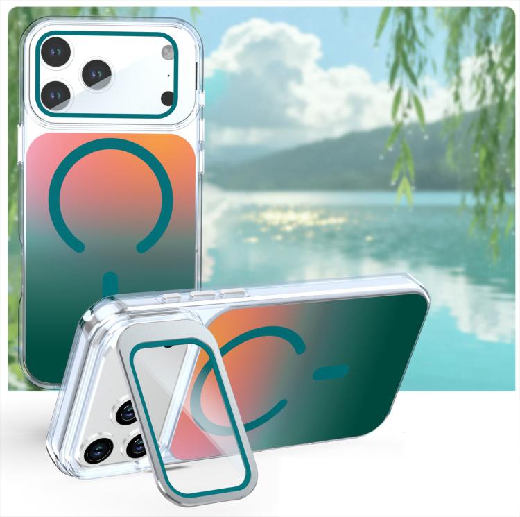 Gradient Discolor Lens Protector Magnetic Phone Case With Kickstand For iPhone 18 Pro Max, Raised Edge Wireless Charging Anti-Scratch Protective Cover