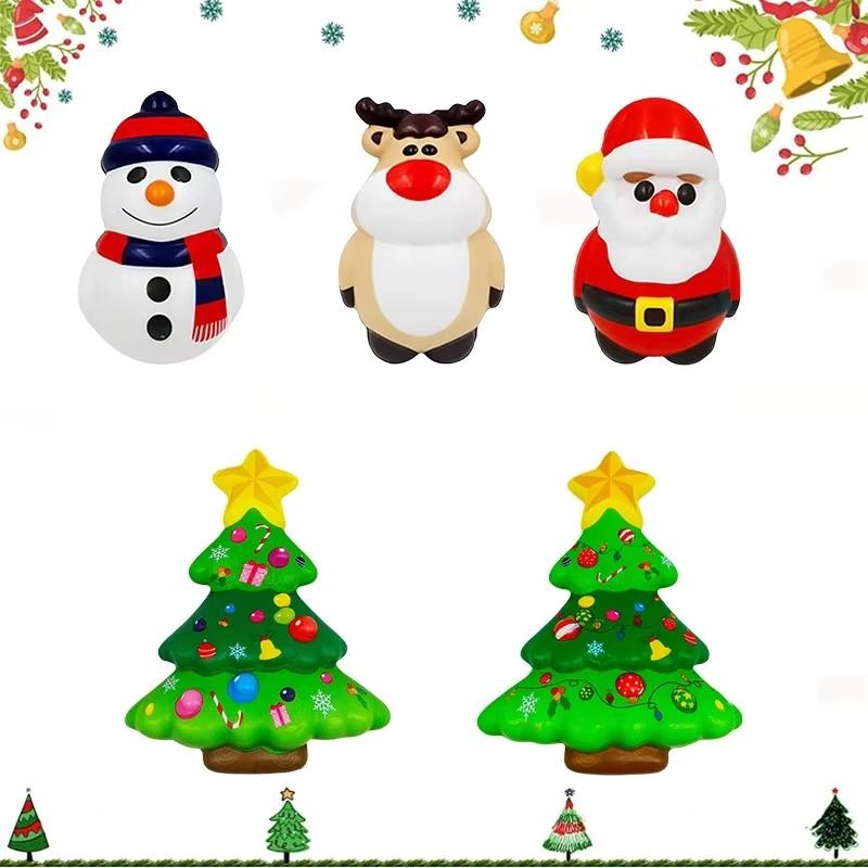 4Pcs PU Squishy Anti Stress Reliever Toy Doll Santa Claus Reindeer Christmas Gift Slow Rebound Antistress Squeeze Toy