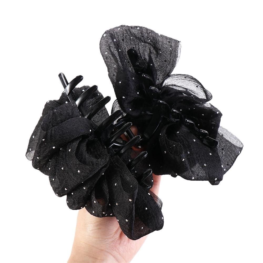 Fashion Headwear Hair Crab Claw Princess Style Large Hairpins Mesh Dot Korean Shark Clip Bowknot Women Hair Clips Bow Hair Claw