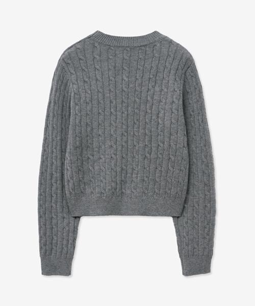 LADY VOLUME Cable Round Crop Knit_Gray